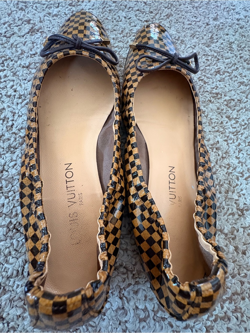 Louis Vuitton Damier Ebene Checkered Brown & Black Ballet Flats - Picture 3 of 5